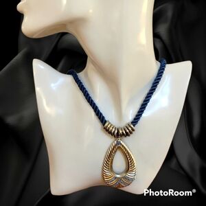Ny Collection Blue Rope Teardrop Pendant Necklace